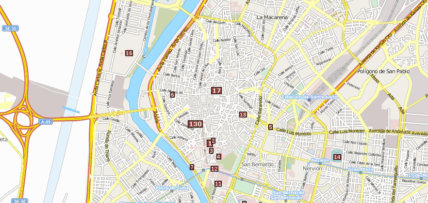 Reiseführer von Sevilla mit Sehenswürdigkeiten von Sevilla  im Stadtplan